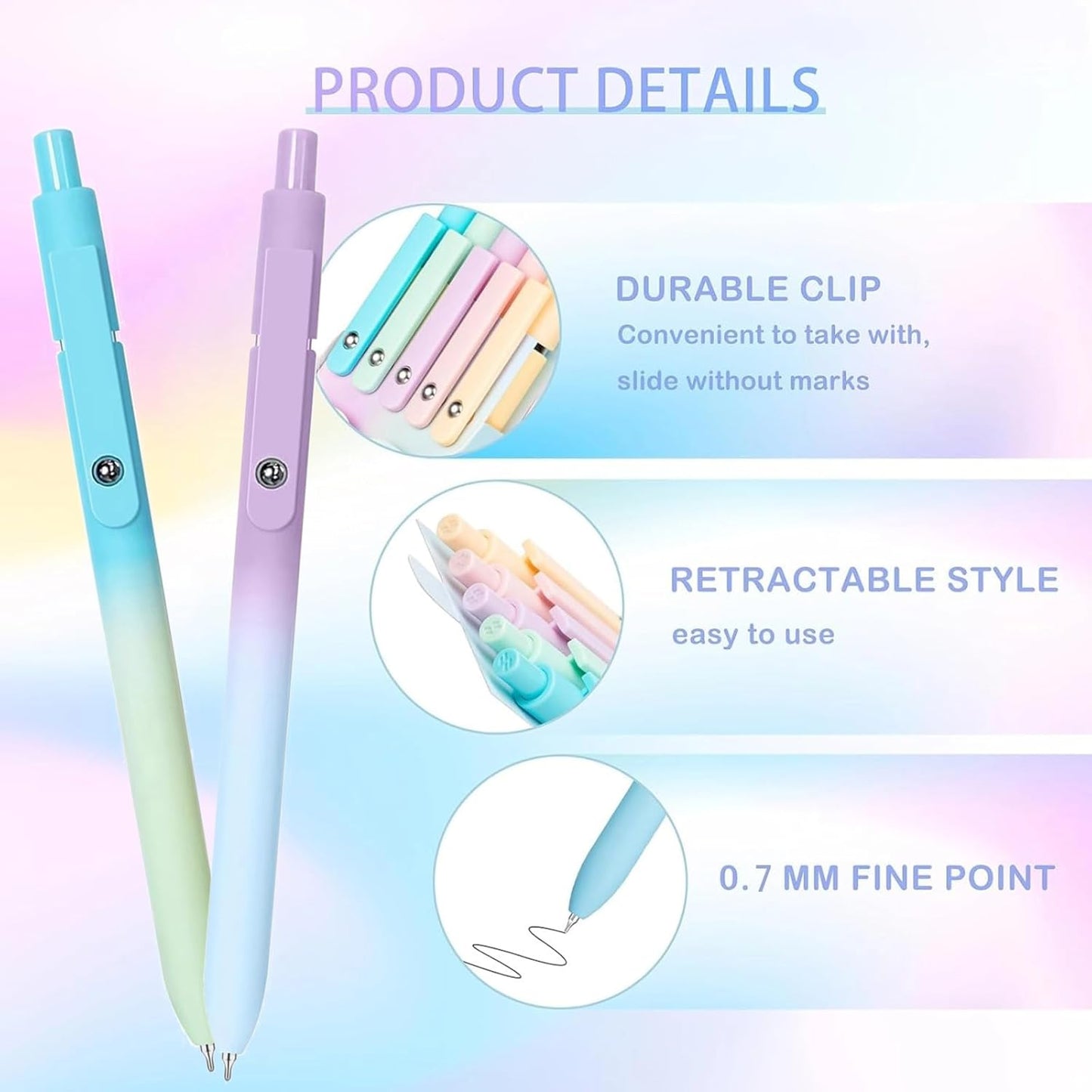 Gel Pens, 5PCS 0.7mm Cute Gel Pens Black Ink Fine Point Pens With Smooth Writing for Journaling Note Taking, High-End Series Ballpoint for School Office Supplies, Easter Basket Essentials(Gradient)