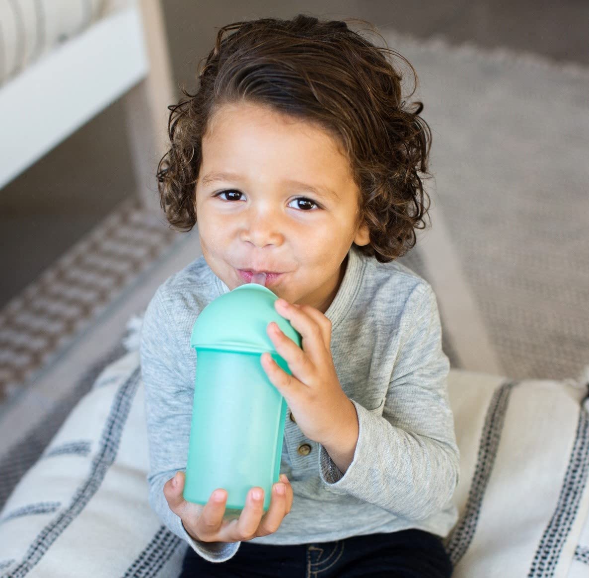Boon Swig Insulated Silicone Straw Sippy Cup - Flip Top Spill Proof Toddler Straw Cups - Baby and Toddler Feeding Supplies - Baby Travel Essentials - 9 Oz - Mint