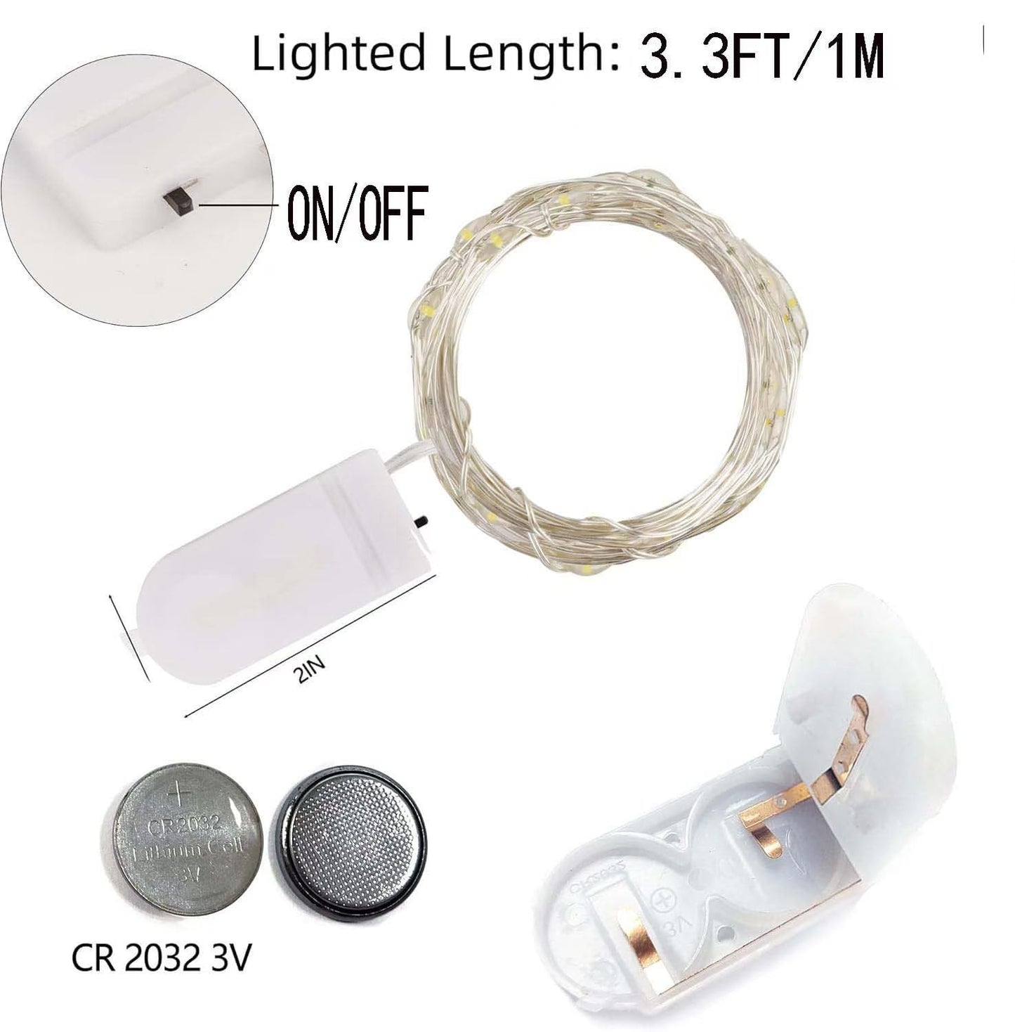 Fmmthq 6-Pack Fairy Lights - 3.3Ft 10 Led Warm White Silver Wire Mini Lights For Mason Jars, Diy Crafts, Christmas, Wedding Decor