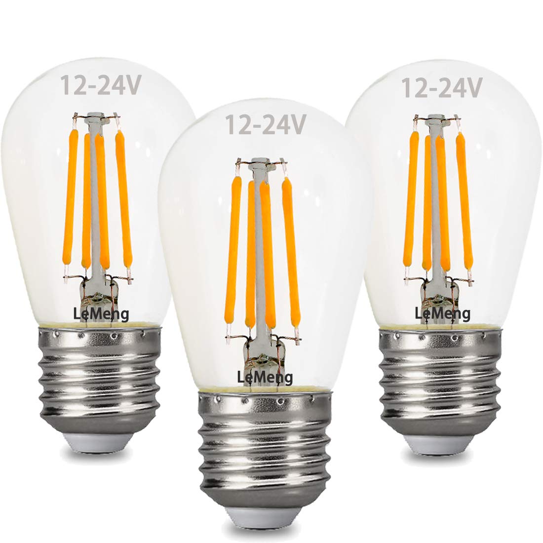 12Volt Led Light Bulb 4W Edison Filament Vintage Ac/Dc12V 24V Low Voltage(3000K Warm White) E26 Base For Landscape Rv Camper Marine Battery Power System Off Grid Solar Lighting-Pack Of 3