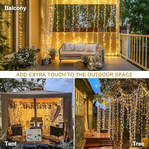 300 LED Curtain Lights, Plug in Fairy Curtain Lights Outdoor, Window Wall Hanging String Lights for Bedroom Backdrop Weddi...