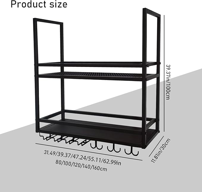 Ceiling Wine Glass Rack, Hanging Wine Display Shelf 2-Tier, Bar Liquor Storage Shelf for Bar Cafe Kitche, Metal Wine Bottle, Goblet Stemware Rack (Black, 31.49x39.37x11.81in)