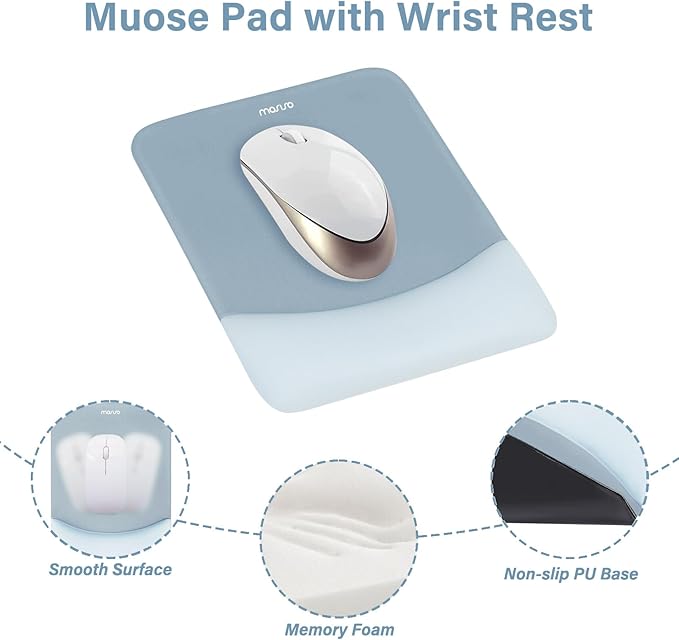 MOSISO Wrist Rest Support for Mouse Pad&Keyboard Set, Rectangular Ergonomic Mousepad Non-Slip Base Home/Office Pain Relief&Easy Typing Pad with Neoprene Cloth&Raised Silicone Lining, Aquamarine