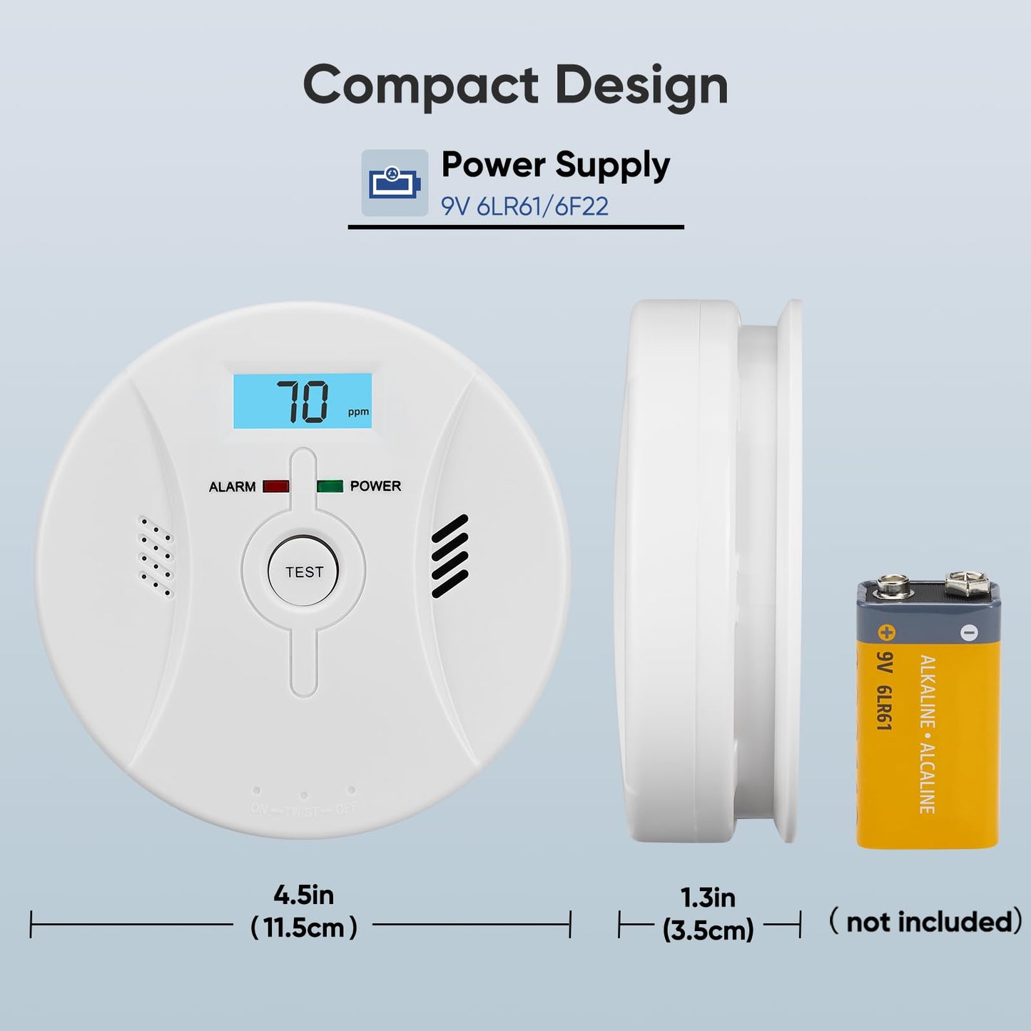 SHYEEH Smoke and Carbon Monoxide Detectors, Combination Smoke Alarm and Carbon Monoxide Detector Battery Powered, CO Detector Alarm with Sensitive Sensor, Sound Warning and LCD Display, ‎CDR-803