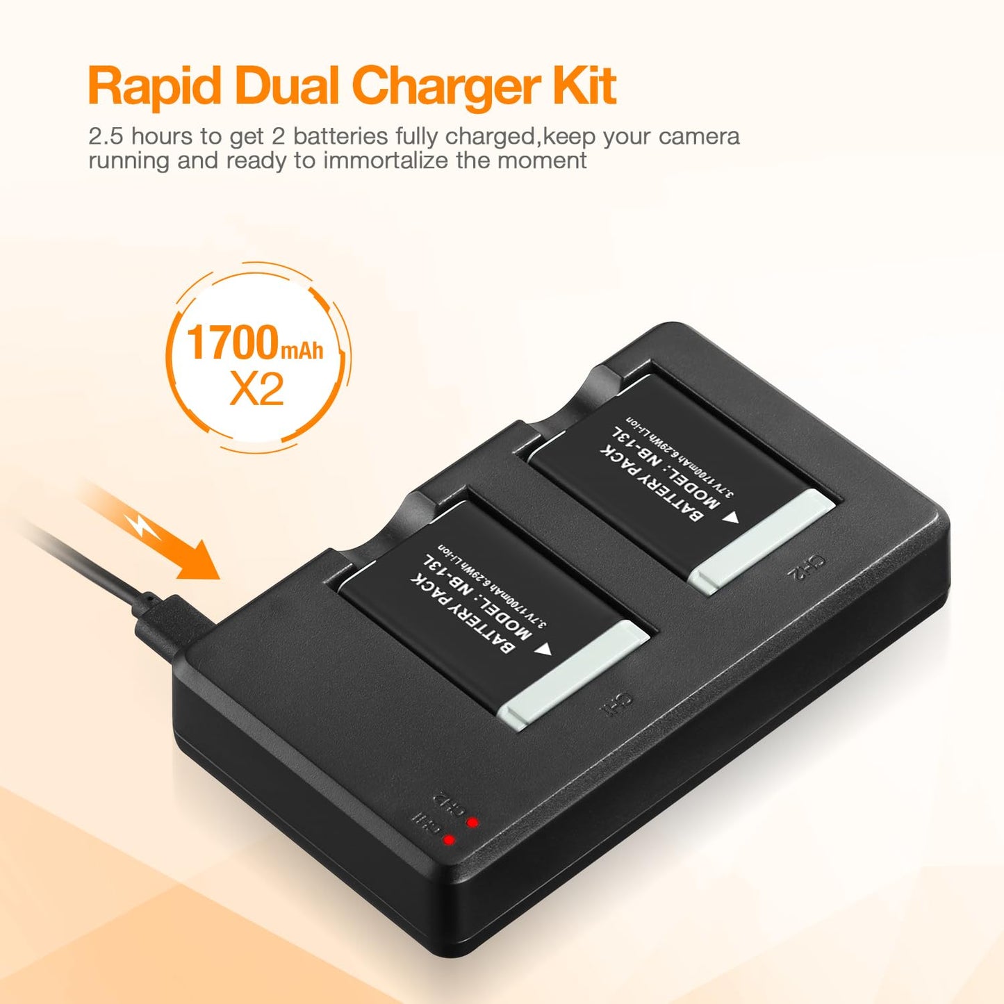 Nb-13L Battery 2-Pack And Usb Dual Battery Charger For Powershot Sx720 Hs, Sx730 Hs, Sx740 Hs, Sx620 Hs, G1 X Mark Iii, G5 X, G7