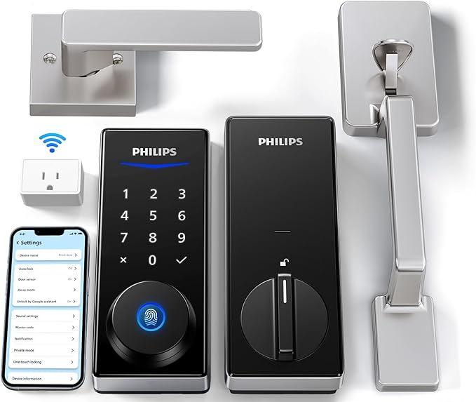 Philips Wi-Fi Smart Lock with Handle, Keyless Entry Keypad Door Lock with Handle, Front Door Deadbolt Set with Gateway, Ap...