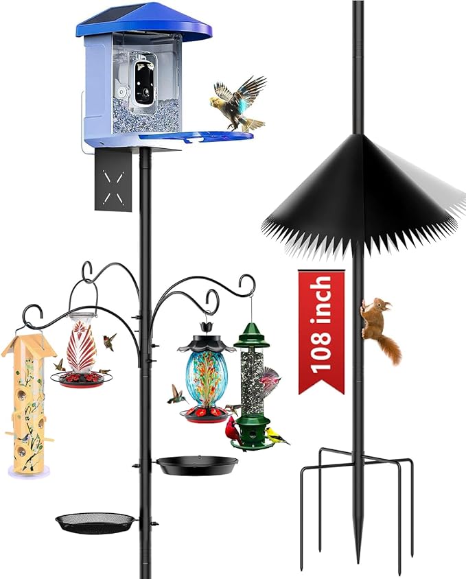 Boostool Bird Feeder Pole, 108 inch Bird Feeder Stand Station with Squirrel Proof Baffle, Outdoors Birdhouse Pole Heavy Du...