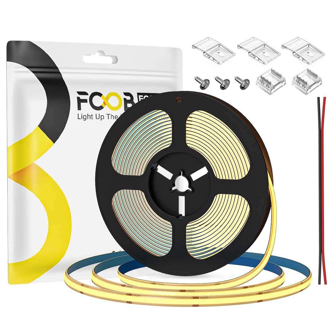 FCOB LED Strip Lights 16.4FT IP65 Waterproof Dimmable 2700K Warm White 480LEDs/m DC24V Flexible Cuttable Tape