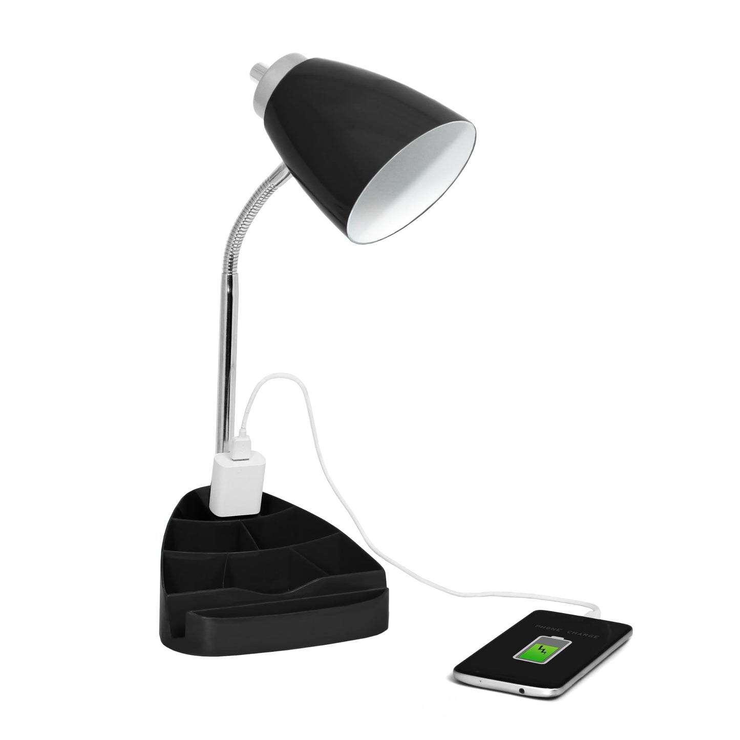 Simple Designs Gooseneck Desk Lamp with iPad Stand, Black, Model LD1094-BLK