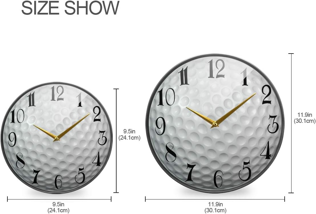 ALAZA Golf Ball Acrylic Painted Silent Non-Ticking Round Wall Clock, 9.5 Inch Battery Operated Quiet Desk Clock Home Art Bedroom Living Dorm Room Office School Decor