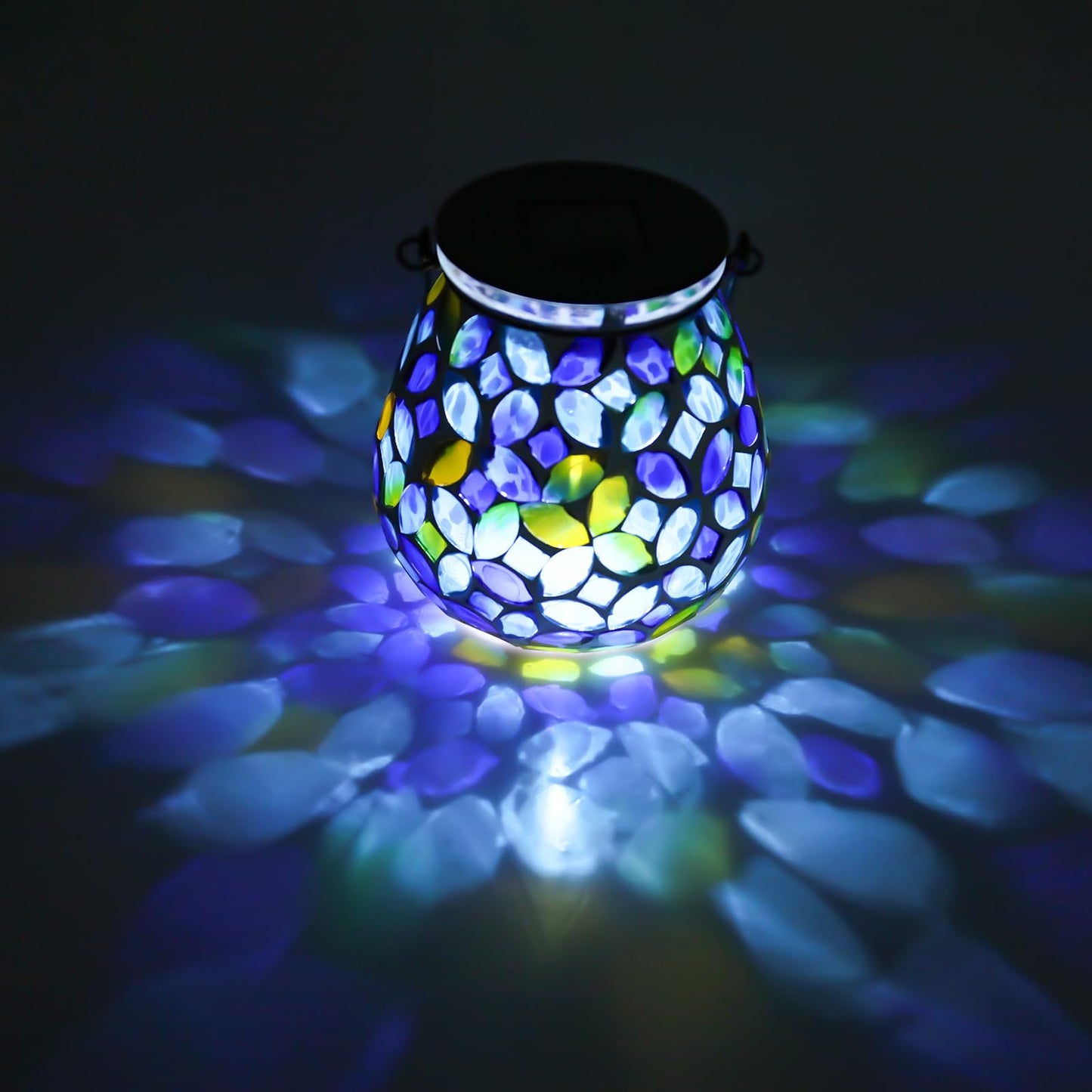 Afirst Mosaic Solar Lantern - Glass Hanging Light, Waterproof Table Lamp for Outdoor Garden, Patio, Holiday Party, Model 5033540B, Color Coins