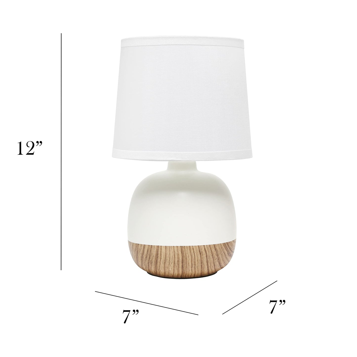 Simple Designs LT2078-LWW Petite Table Lamp, Ceramic, Light Wood/Off White, 7inL x 7inW x 12inH