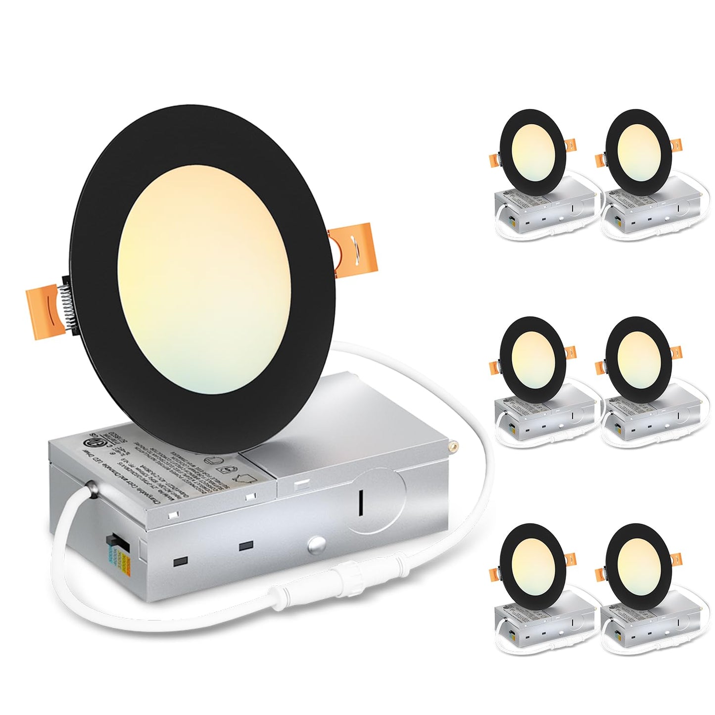 Lvwit Ultra-Thin Recessed Lighting 4 Inch With Junction Box  800Lm 2700K-5000K 5Cct Led Ceiling Lights  Dimmable Canless Wafer Downlight  Etl Fcc&Ic  Smooth Trim  6 Pack Black