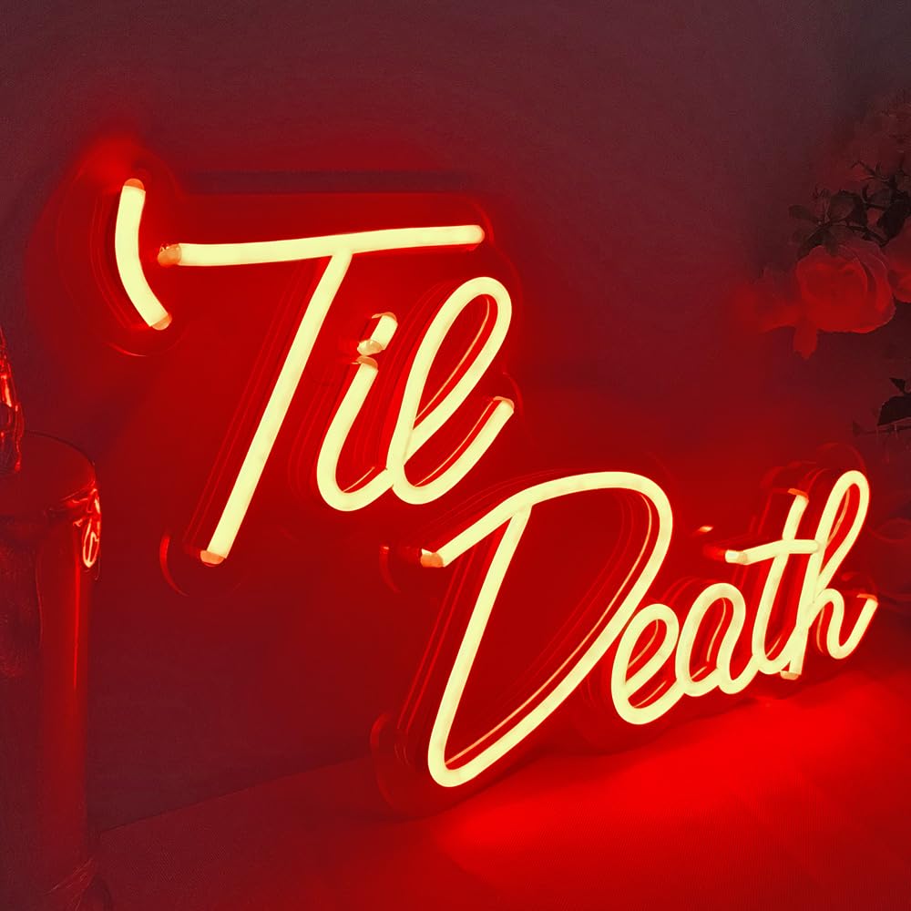 Jxin Til Death Neon Sign For Wall Decor  Til Death Led Neon Light Signs For Wedding Engagement Birthday Anniversary Proposal Party Bedroom Office  Wedding Gifts For Loved Ones  16X9 Red