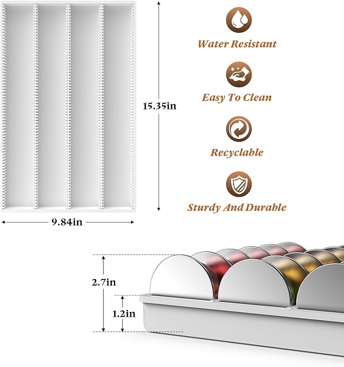 Coffee Pod Storage Holder Drawer Insert for Counter Compatible Nespresso Vertuo Vertuoline Capsules for Home, Office, Coffee Station（white)