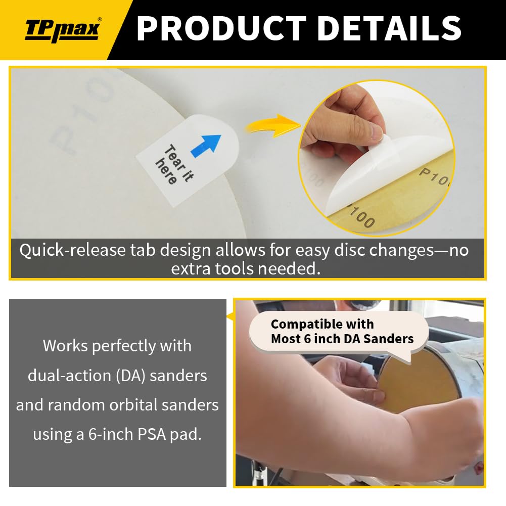 6-Inch 80-Grit Gold PSA Sanding Discs, 40 Pack – Pro-Grade Self-Adhesive Stickyback Sandpaper with Quick-Release Tabs for DA Sander, Medium-Coarse Automotive/Wood/Metal Sanding