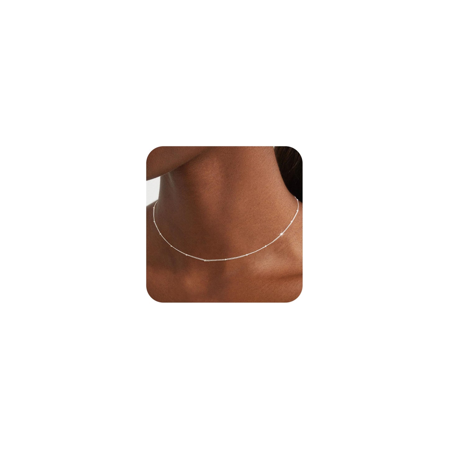 BERISO 14K Gold/Silver Plated Choker Necklace for Women Shining Dots Station Gold Chain Necklace Beads Sparkle Chain Necklace Li