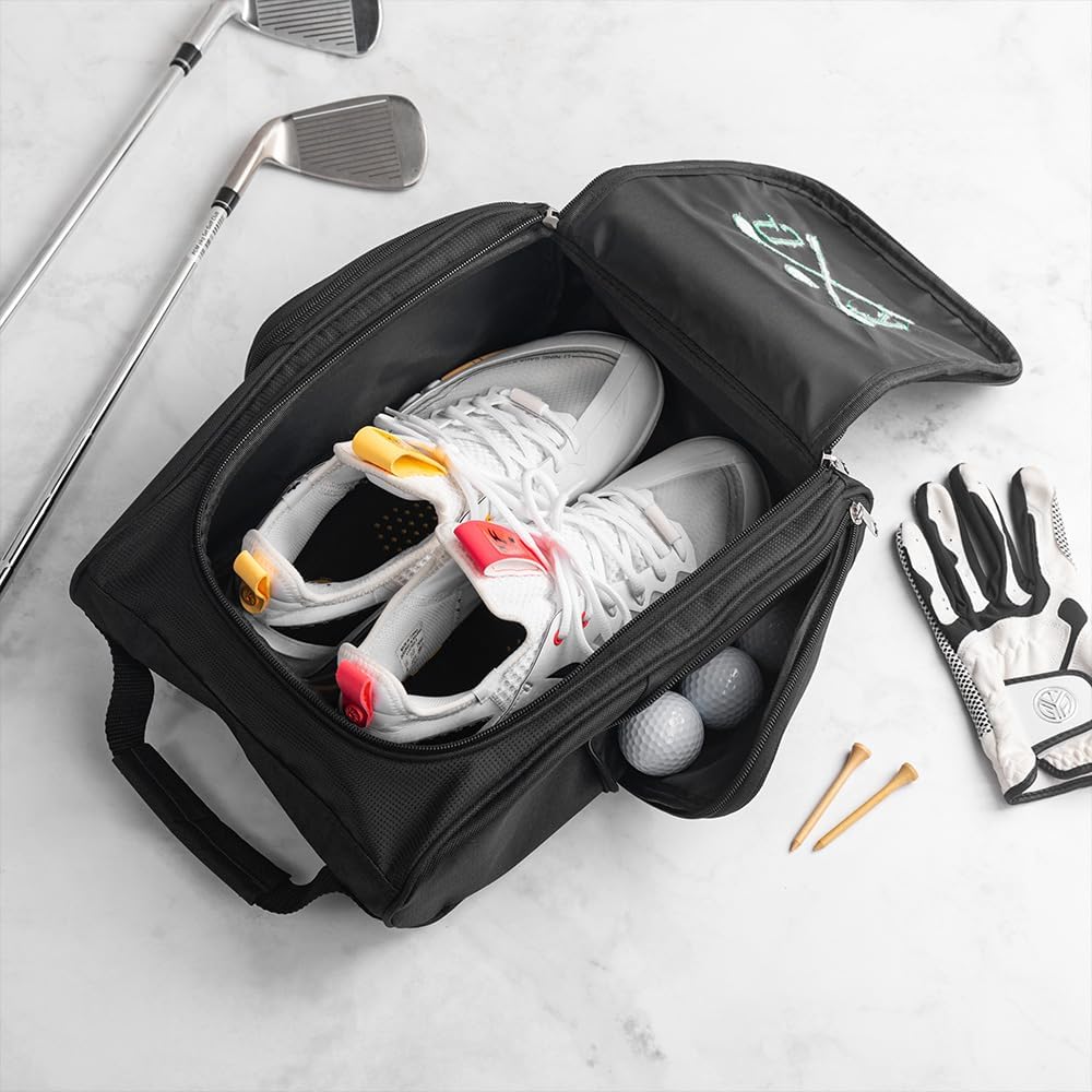 Personalized Golf Shoe Bag, Custom 10 Colors Embroidered Name and Pattern Golf Shoe Carrier Bag with Carrier Handle Father's Day Gift