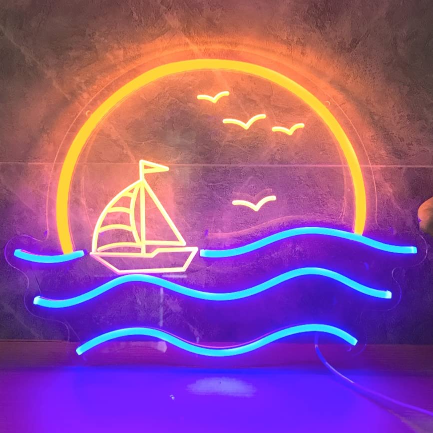 Sunset Neon Sign For Bedroom  Sunrise & Sunset At Sea Neon Light Sign For Wall Decor  5V Sailboat Neon Sign For Living Room Bar Office  Housewarming Gift  17X13 In By Jxin