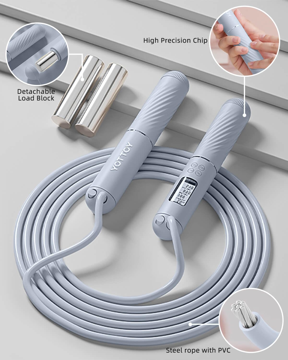 YOTTOY Cordless Jump Rope with Counter - Ropeless Jump Rope 2 In 1 with Large Cordless Ball-Weighted for Women with LCD Display (Blue)