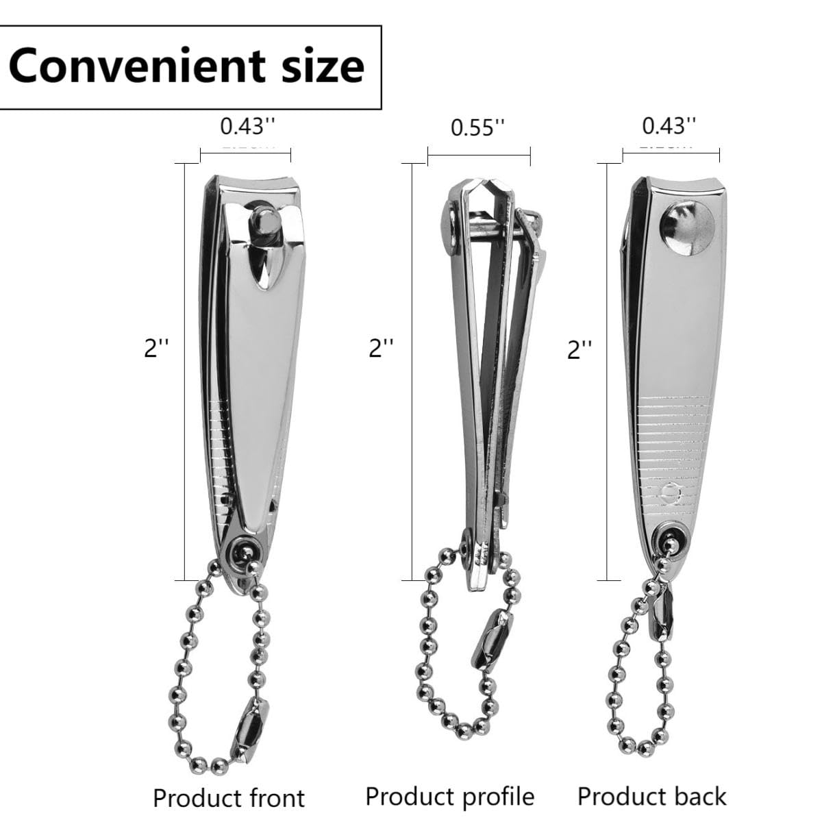 QPOIBSD 2'' Mini Finger Nail Clipper Manicure Trimmer Curved Edge, File & Key Chain ,White (2'', Count, 3)