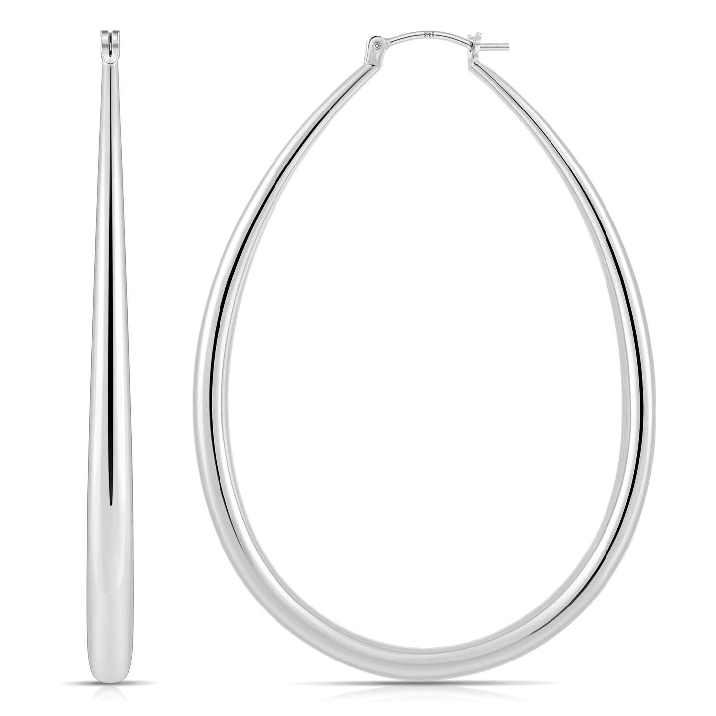 Gacimy Silver Chunky Hoop Earrings for Women, 14K White Gold Plated Oval Hoop Big Earrings with 925 Sterling Silver Post, 70mm W