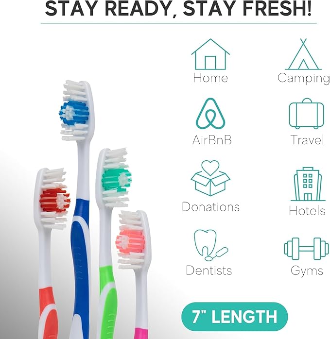 Bulk Toothbrushes Pack - 24 Individually Wrapped Toothbrushes Bulk for Travel, Hotels, AirBnB Guests, Relief Missions, and Donations - Bulk Disposable Toothbrush Pack Adults and Kids