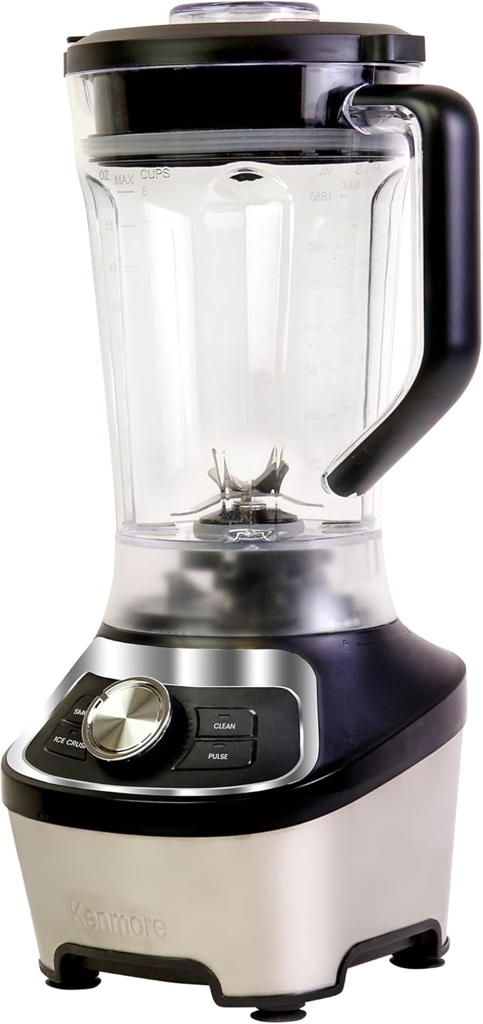 Kenmore Countertop Blender - Smoothie Maker Ice Crush Modes Self-Clean 64 oz Tritan Pitcher Variable Speed Stainless Steel Blades Dishwasher-Safe Kitchen Appliance 1200W Black