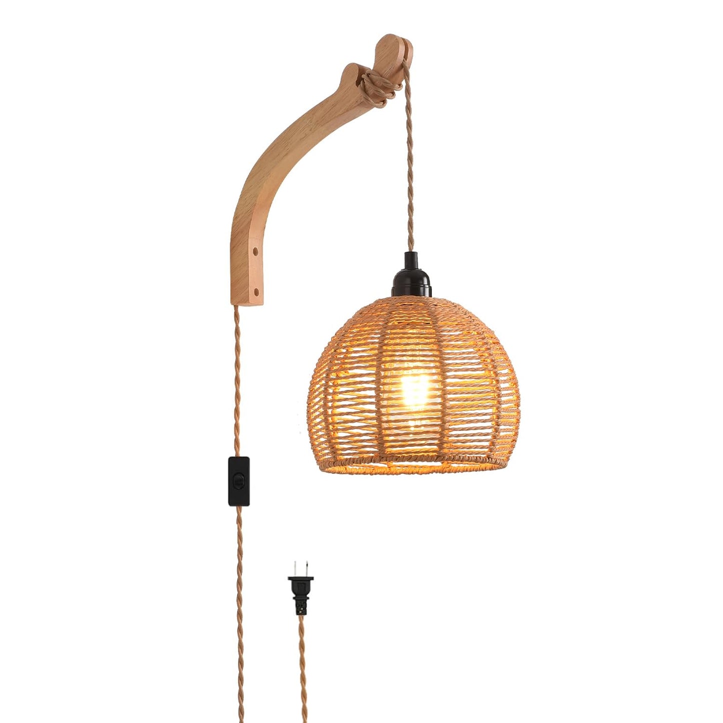 Cafulam Plug In Wall Sconce Farmhouse Wicker Wall Lamp Plug In Hand Woven Rattan Wall Light Farmhouse Rustic Boho Sconces Wall Lighting For Living Room Bedroom