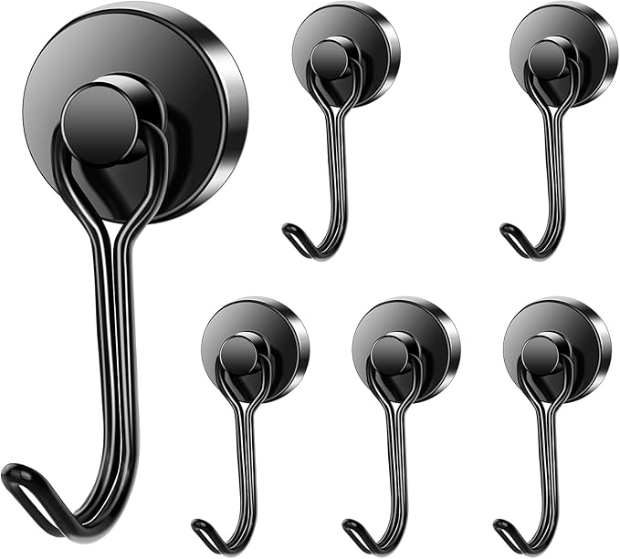 LOVIMAG Hooks, 50lbs+ Magnetic Magnet Hook 2025 Cruise Cabin Ship Essentials Heavy Duty Strong Refrigerator Fridge Hanging for Classroom Beach Vacation Kitchen Grills Home Mug Hanger (6 Pack), Black