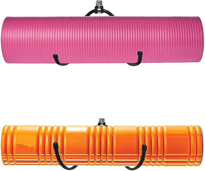 Wall Mount Yoga Mat Foam Roller and Towel Rack Hooks , Exercise Mat Storage Shelf for Hanging Yoga Strap and Resistance Ba...