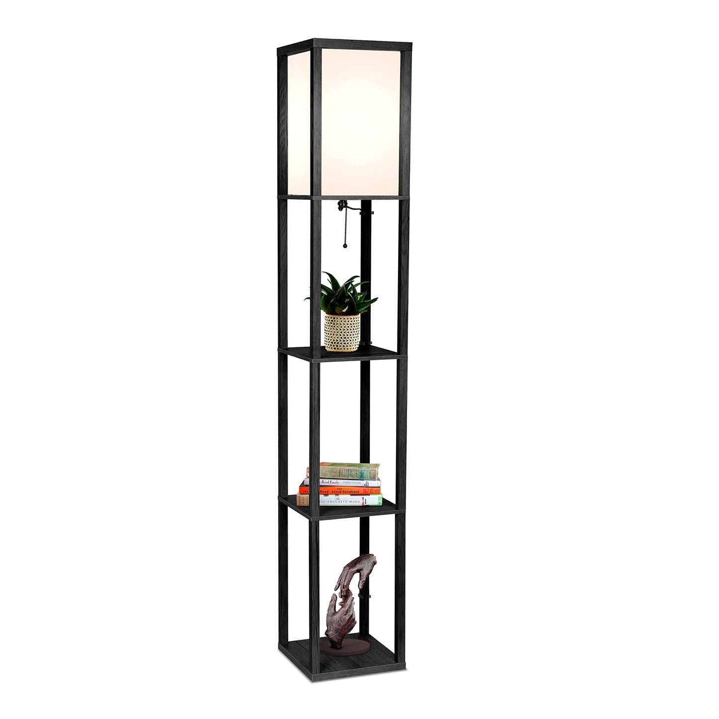 Brightech Maxwell Modern Shelf Floor Lamp, Led Bulb, Classic Black, Regular Size, Wood, Perfect For Living Room, Bedroom, Office