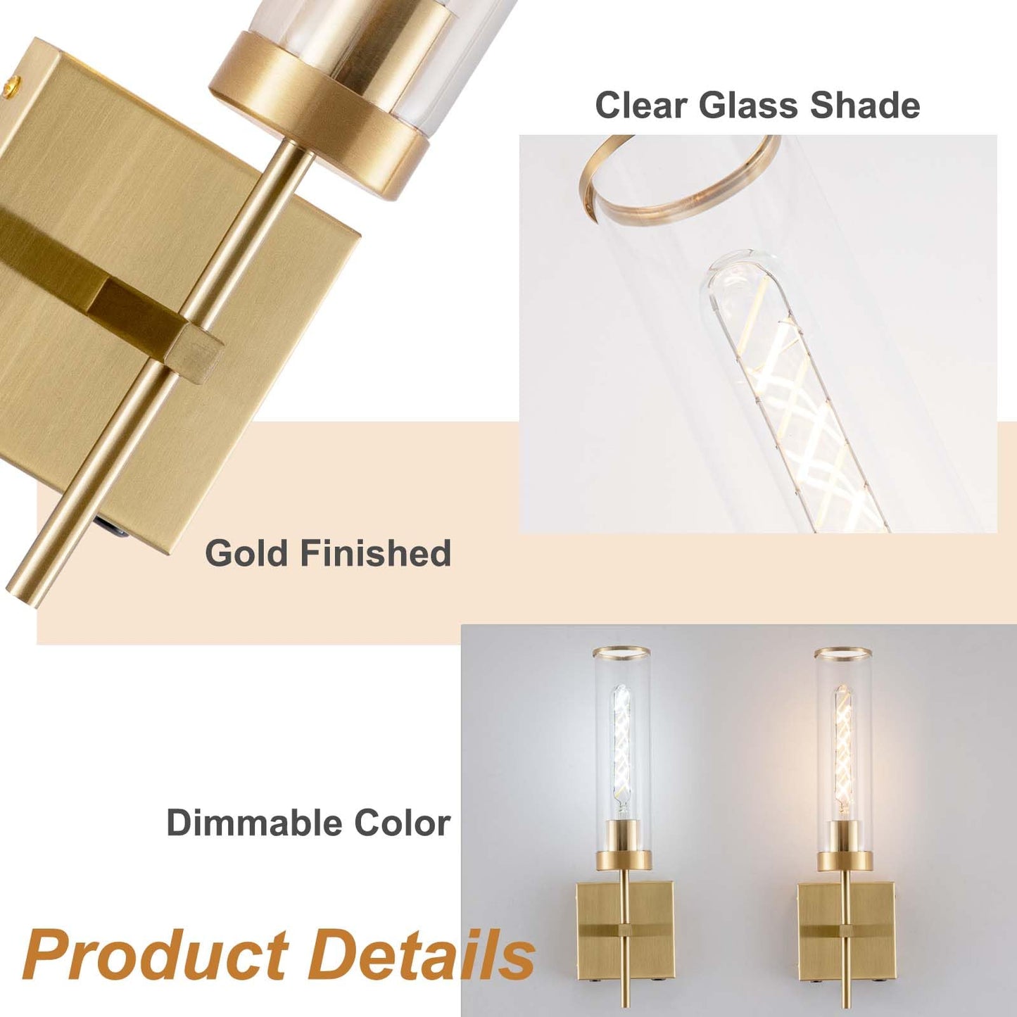 Loiogohot Gold Battery Operated Wall Sconce, Dimmable Touch, 2 Color Temperature, 8000mAh, Model WL-BN2426-GD-ME-Two