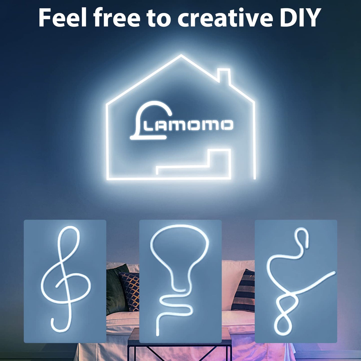 Lamomo LED Neon Light Strip, 16.4ft Waterproof Silicone Rope Light, White