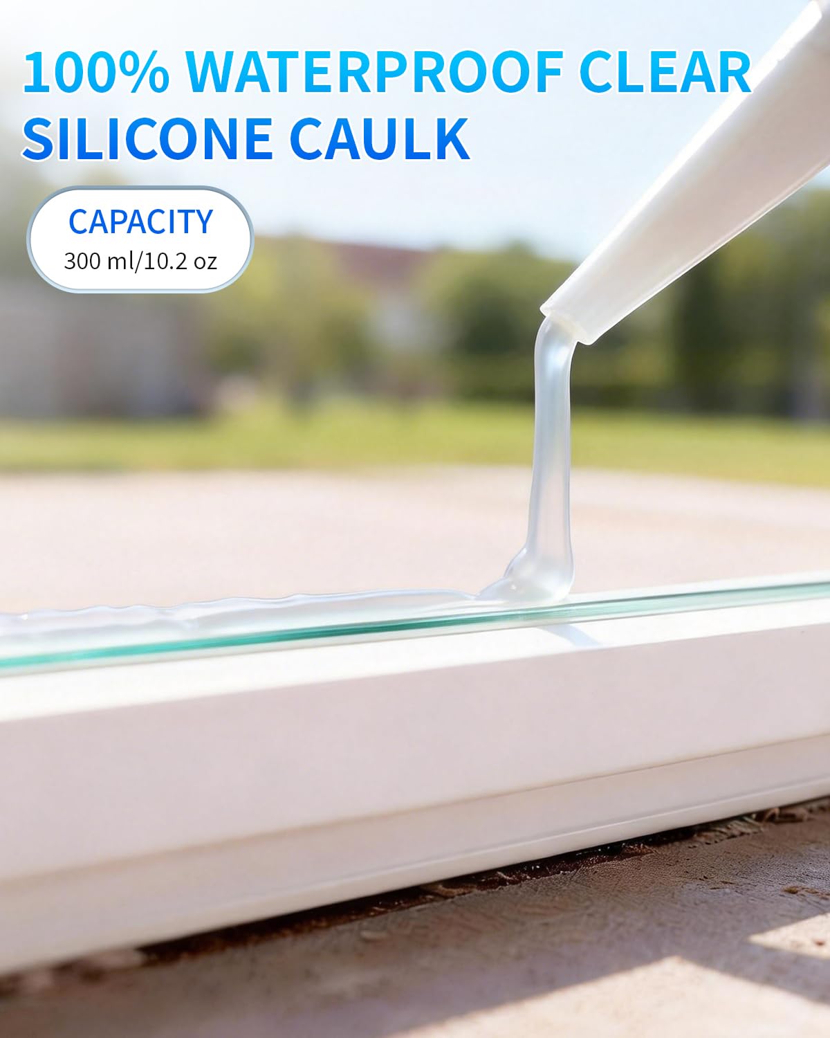 Silicone Caulk & Sealant Clear, 100% Waterproof Silicone Sealant, Shrink & Crack Proof, Silicone Caulking for Kitchen, Bathroom, RV, Interior & Exterior Use, 10.2 FL. OZ/300ML, 4 Pack
