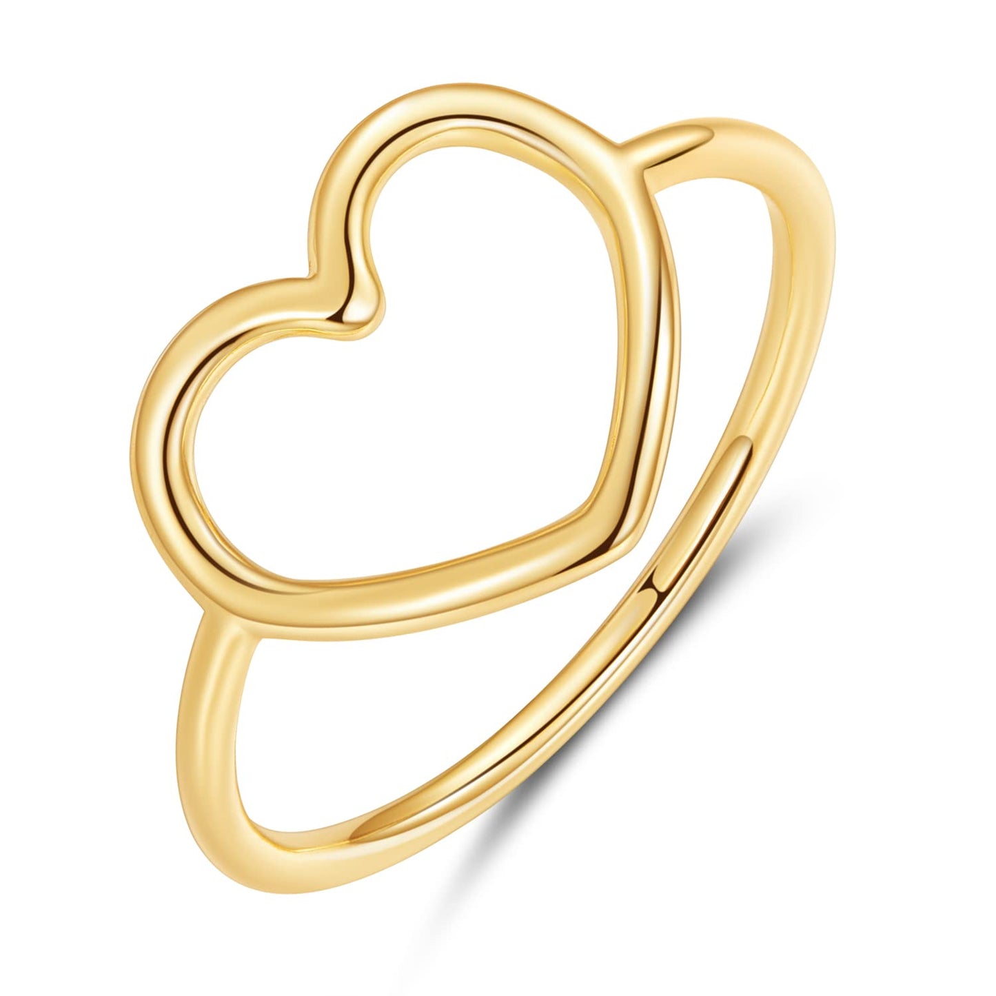 MUNDELL Sterling Silver 925 Simple Minimalist Heart Finger Rings for Women Wedding Engagement Statement Jewelry (golden heart, 7