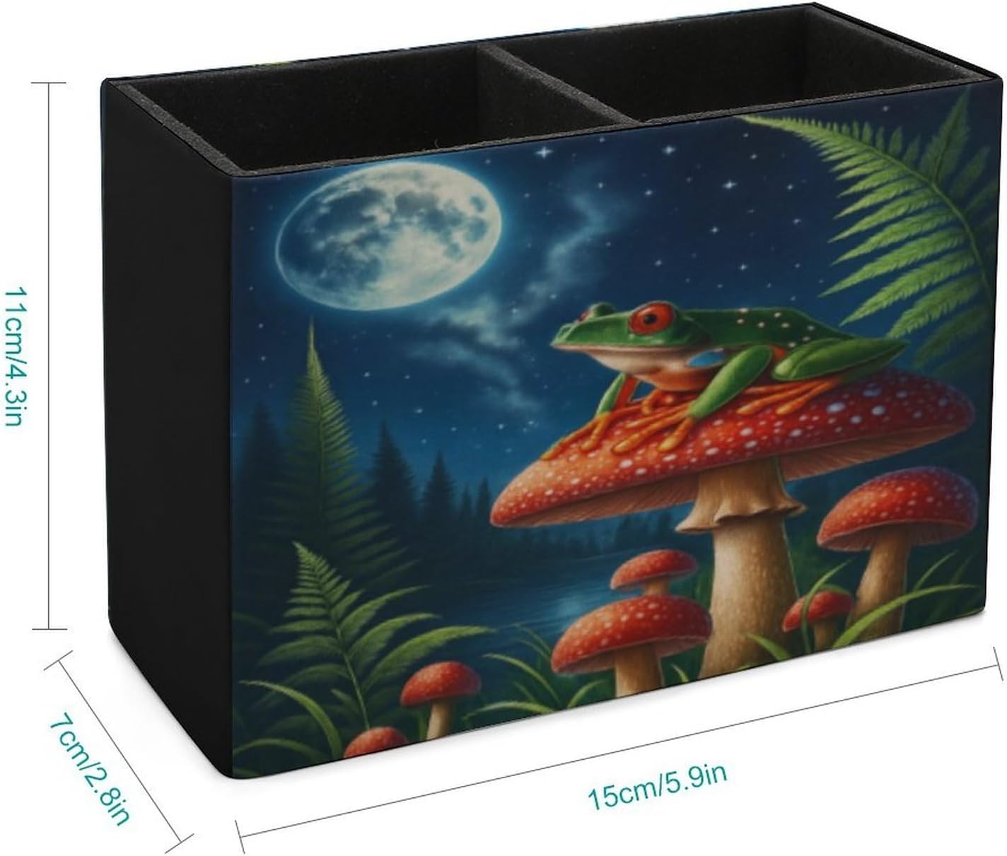 Frog On Mushroom Lether Pen Holder for Desk Makeup Brush Holder Office Organizer Desk Accessory for School Office