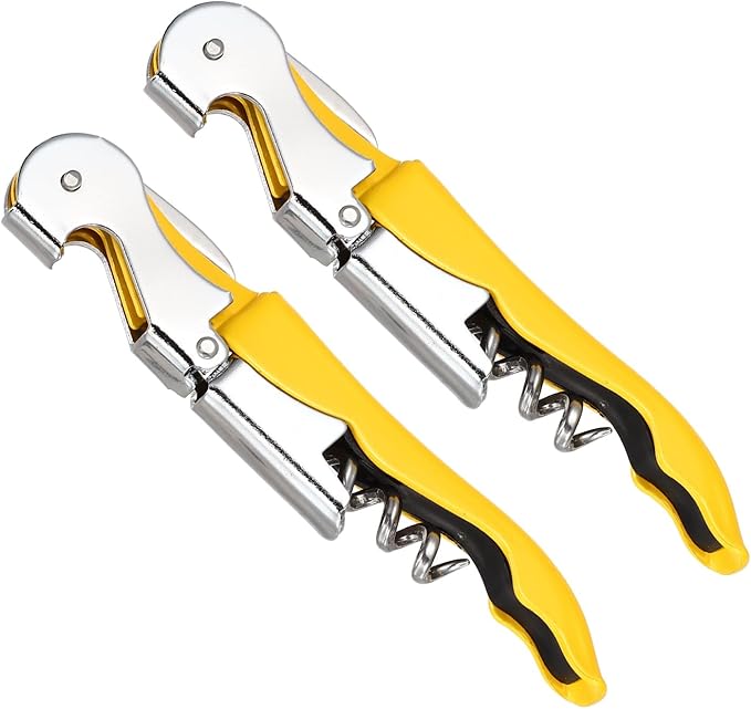 uxcell 2 Pcs 4.8" Stainless Steel Wine Opener, Waiter Corkscrew Professional Wine Key Bottle Opener with Double Hinged Foil Cutter for Bar Servers Waiter Bartender and Home, Yellow