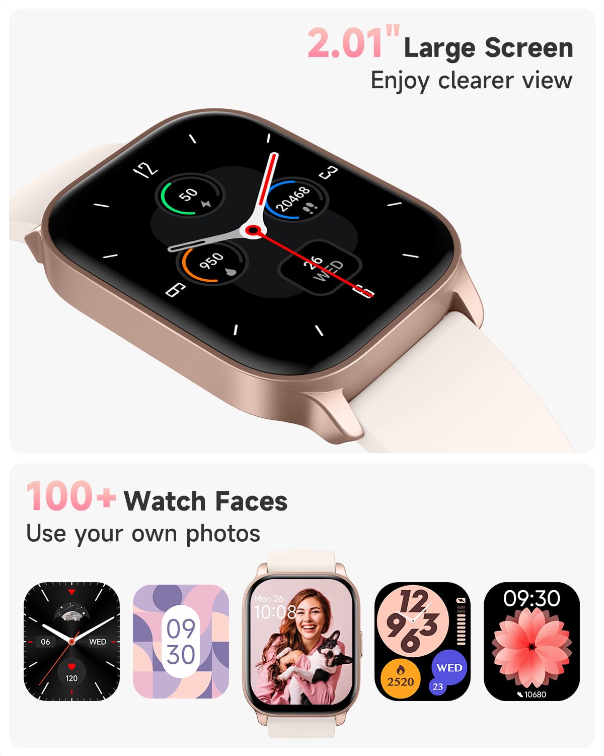 TOOBUR Smart Watch for Women, Smartwatch Compatible Android and iOS Phone, Answer/Make Calls, Fitness Tracker Watch, Heart Rate/Sleep Tracker/100 Sports/IP68 Waterproof, Ivory