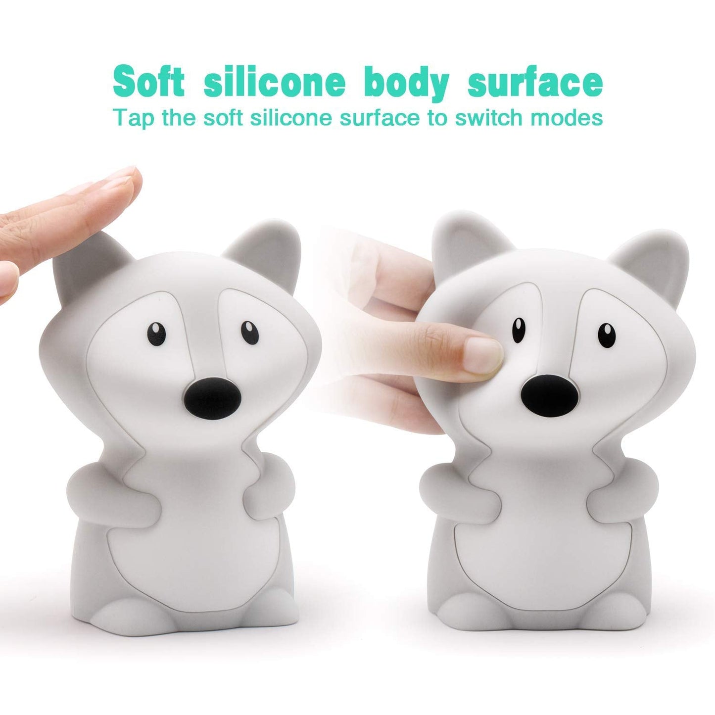 Tianhaixing Fox Kids Night Light, Rechargeable LED Lamp, RGB Colors, Silicone, Model THX8858, White