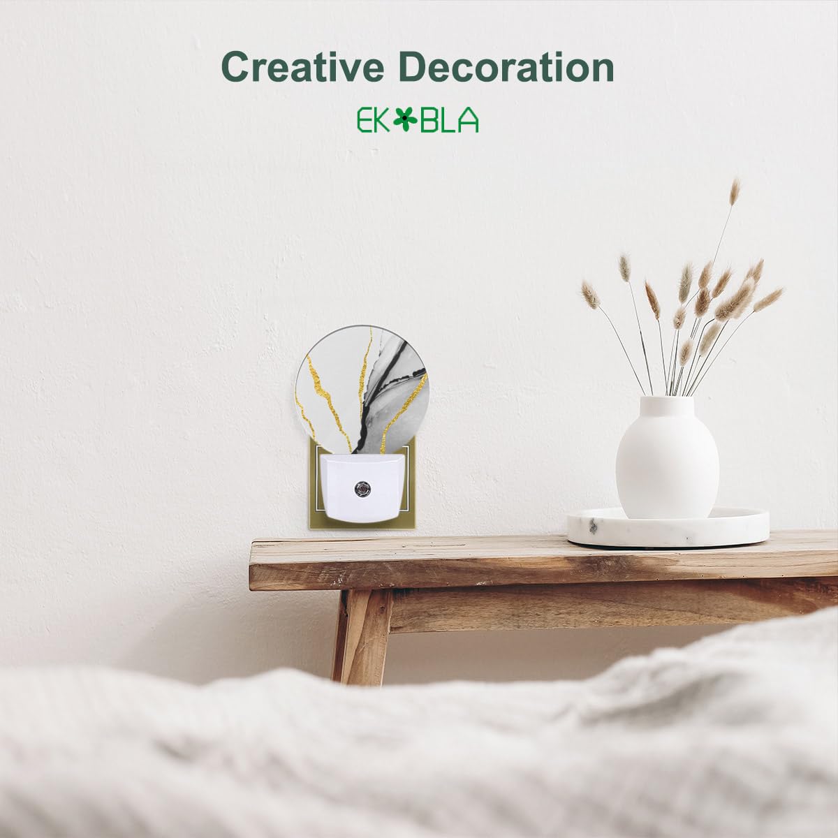 Ekobla Modern Marble Pattern Led Night Light - Wall Plug-In Plug-In Nightlights With Auto Sensor  Dusk To Dawn Lighting For Stairs  Hallway & Kitchen (Gold & Grey)