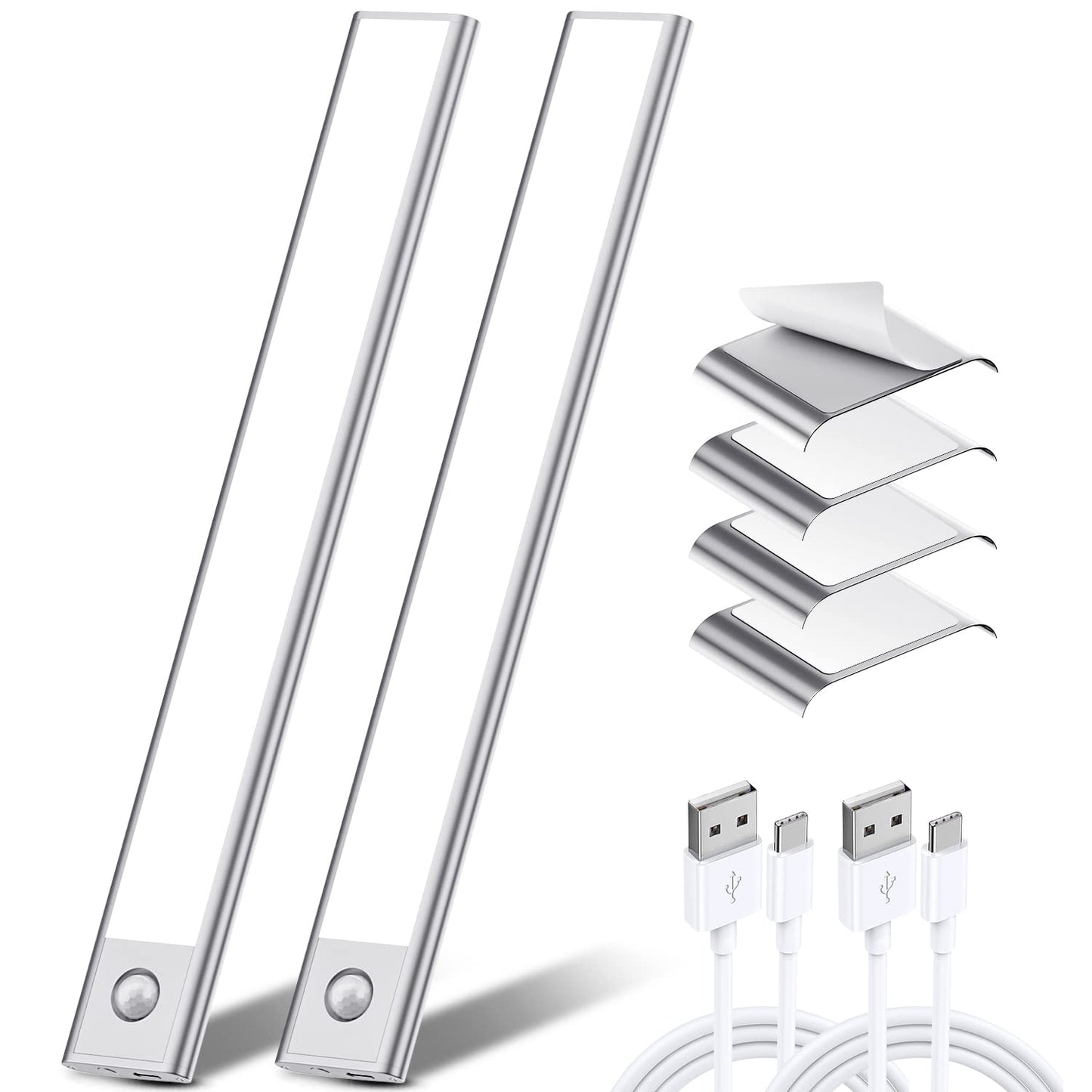 GRILIG 2000mAh LED Motion Sensor Lights - Magnetic Under Cabinet Strip Lights, White, Model SVR-H4114-PIR30, 2 Pack