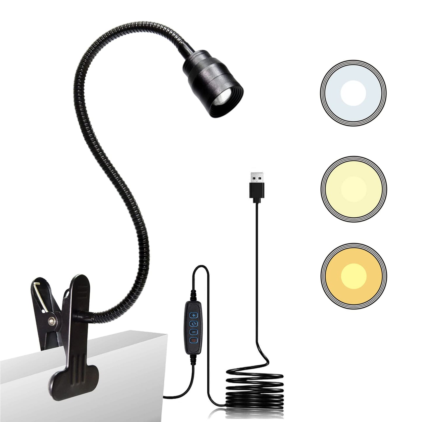 YMCRLUX Zoomable LED Reading Lights for Bed Headboard, Clip on Spotlight Lamp for Desk, Dorm Bed, Dimmable USB Clamp Book Light with Flexible Gooseneck, Adjustable Beam Angle 15°-80°