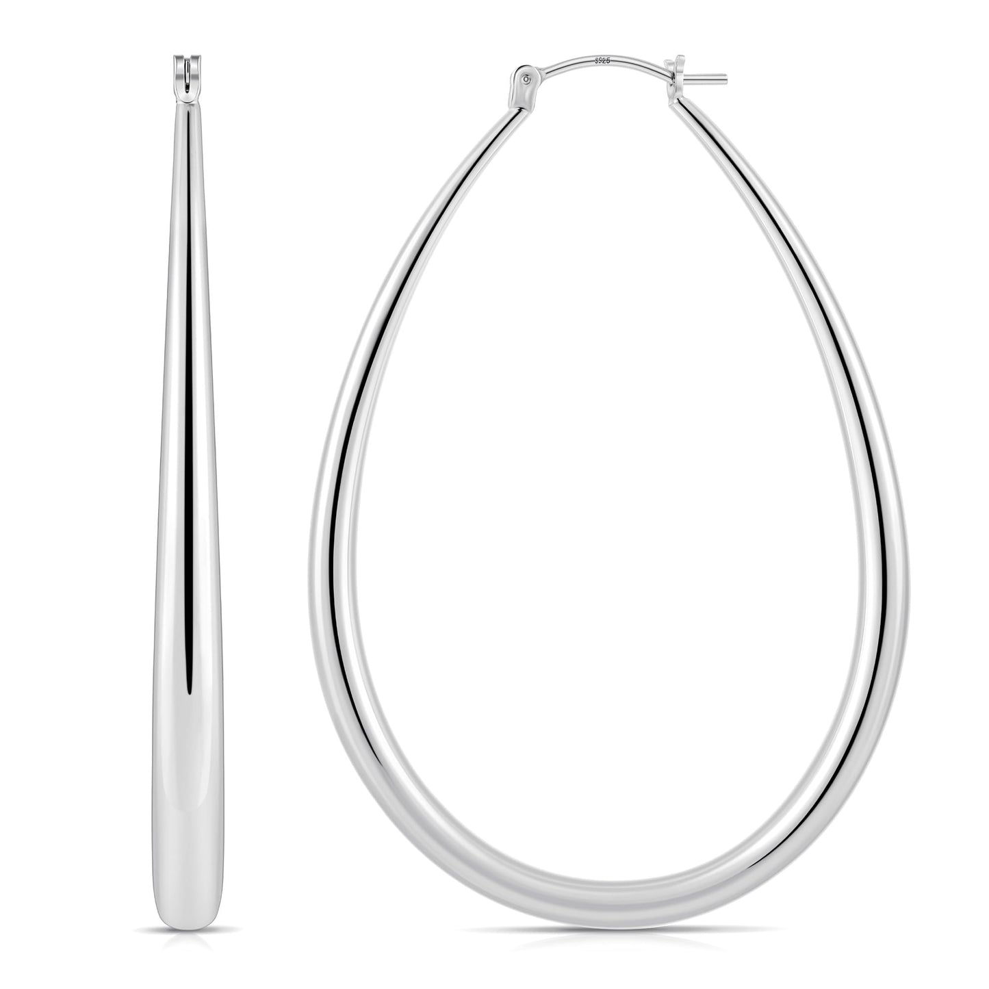 Gacimy Silver Chunky Hoop Earrings for Women, 14K White Gold Plated Oval Hoop Big Earrings with 925 Sterling Silver Post, 60mm W