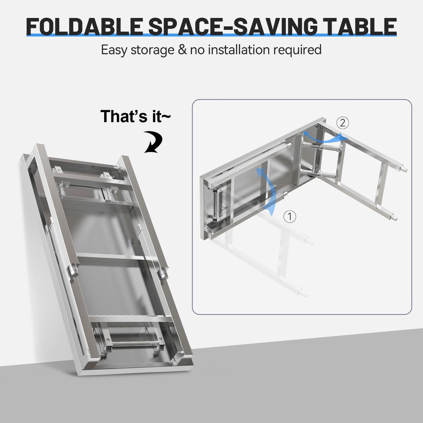 PurezmMoto Folding Stainless Steel Table with Adjustable Table Corners and Lower Removable Shelf 20X45 Inches for Outdoor Camping, Maintenance Room, Storage, Kitchen (Without undershelf)