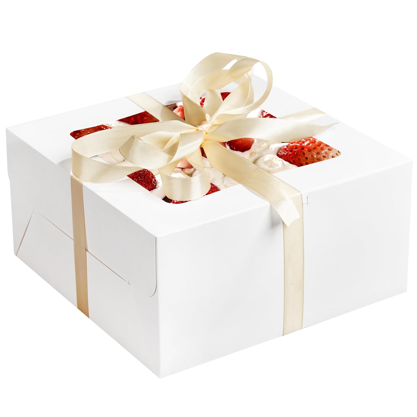 RACETOP 24pcs Cake Boxes with Window, 10x10x5 Inches White Bakery Boxes, Cookie Dessert Boxes, Pastry Box, Square Cardboard Cake Box for Cake, Birthday Party, Donuts, Wedding