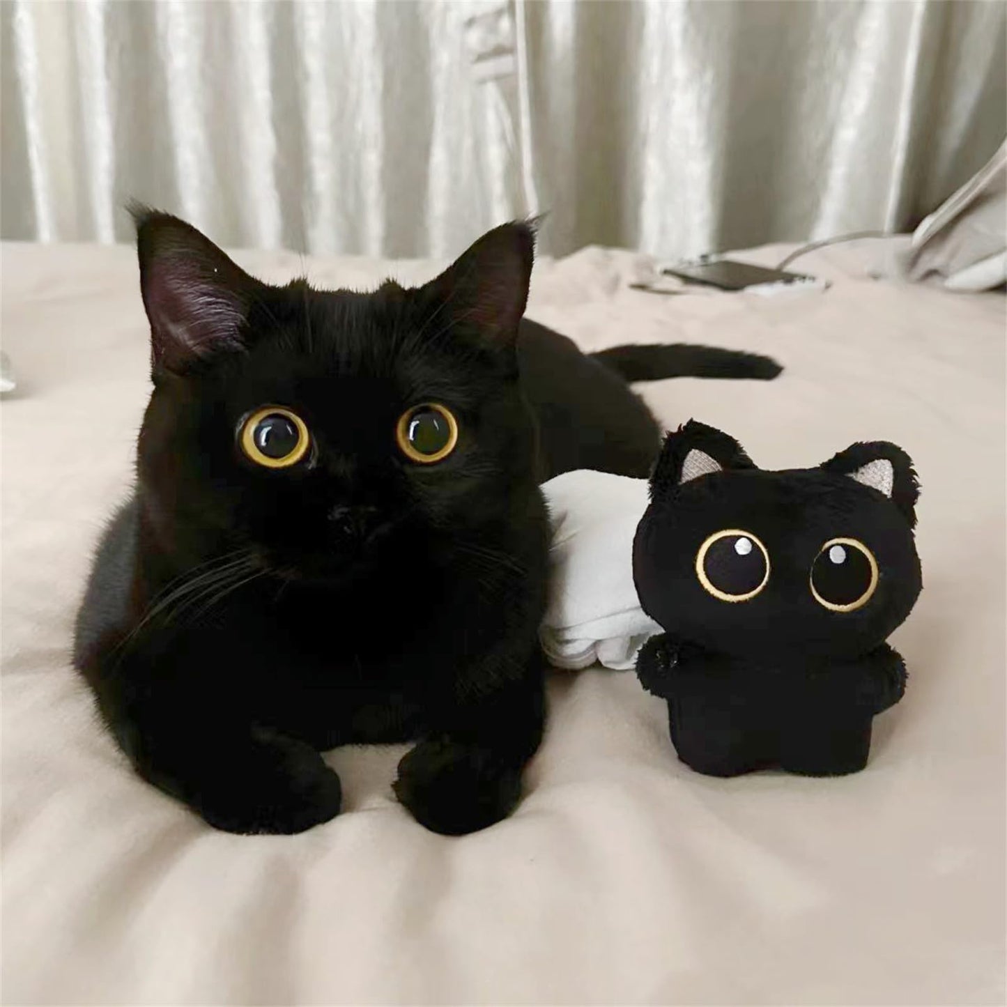 HUIJUFU Black Cat Plush Keychain Purse Charm - Cute Bag Charms Gifts for Women