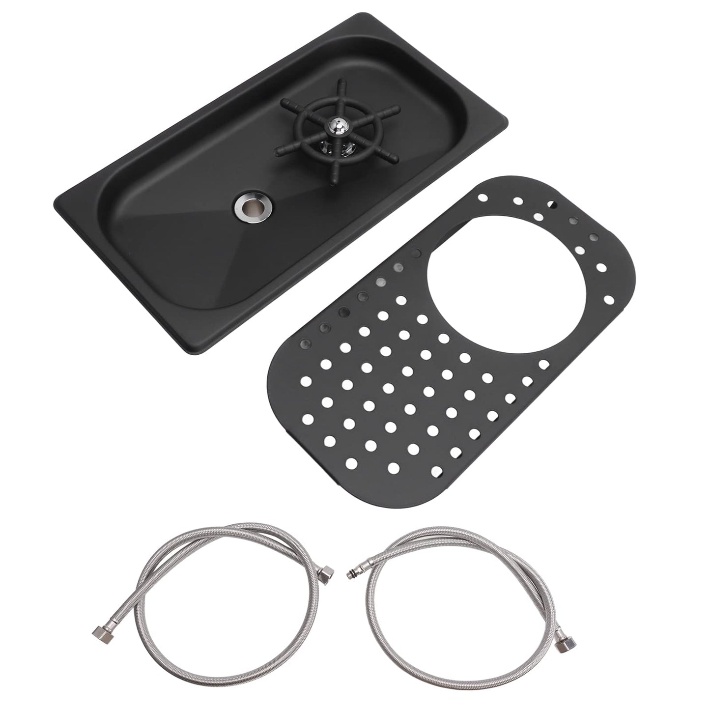 Glass Rinser, Countertop Commercial Pitcher Rinser, High Pressure Cup Washer, Stainless Steel Cup Washer with Drain Drip Tray Hose for Home Kitchen, Restaurant, Bar, Coffee (Black)