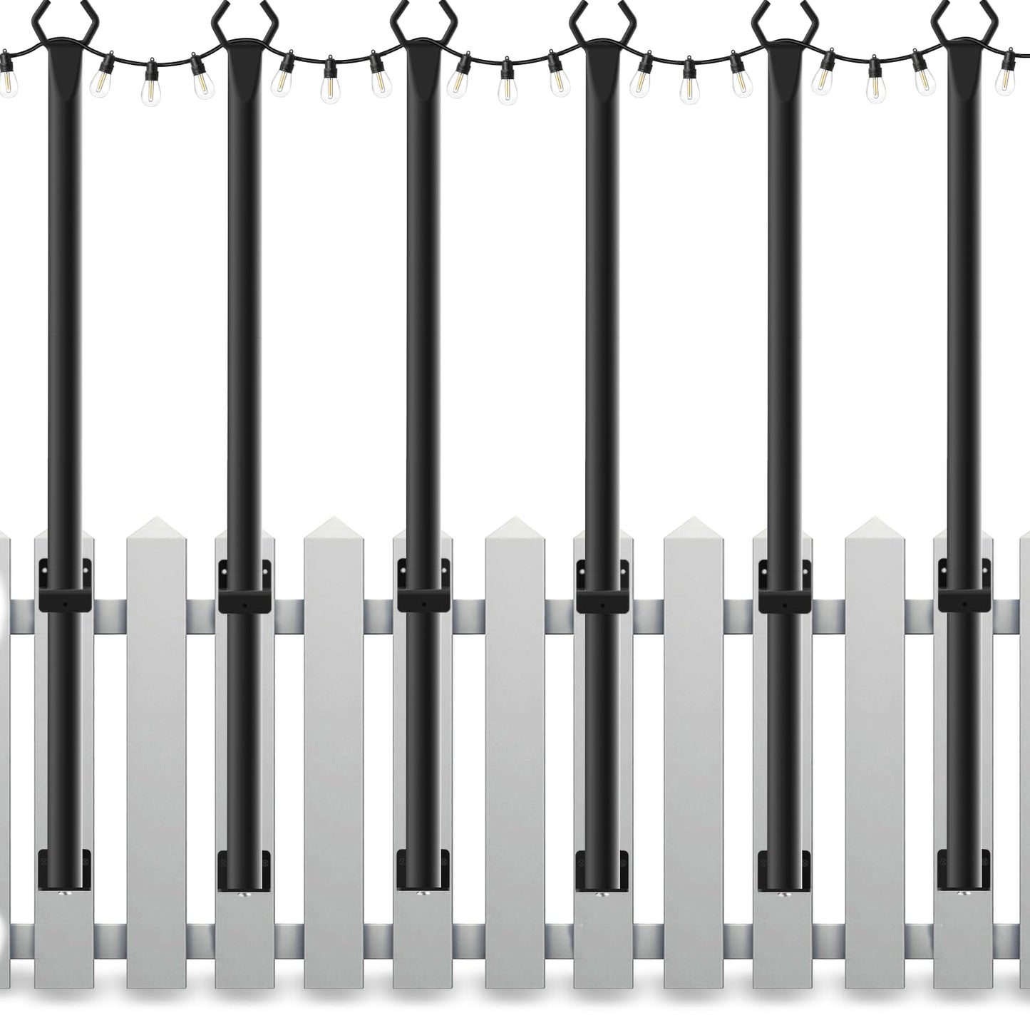 Mutovlin String Light Poles, 5FT Metal Outdoor Lighting Stand, 6 Pack, Black