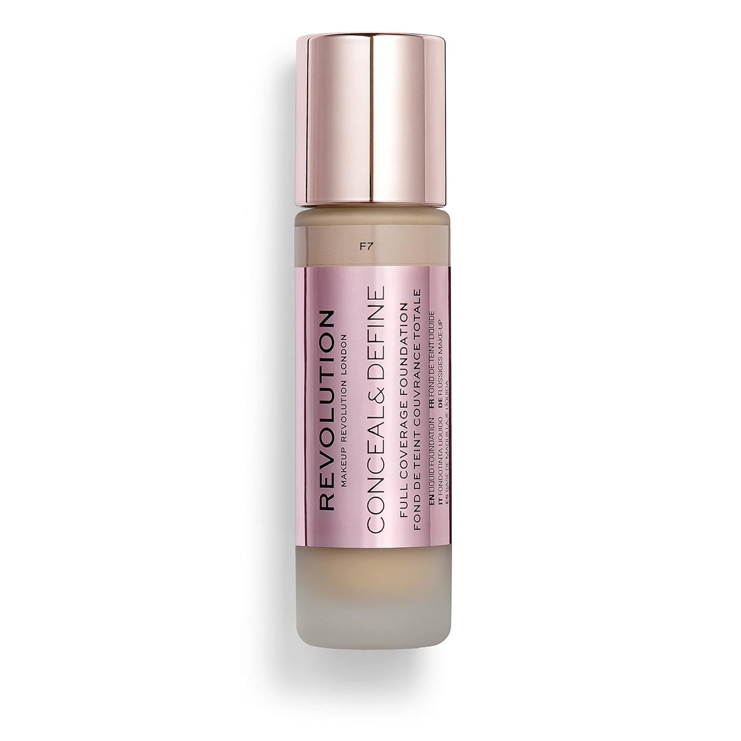 Makeup Revolution Conceal & Define Foundation, Cream Foundation Makeup, Full Coverage, For Medium Skin Tones, Vegan & Cruelty-Free, F7, 23ml